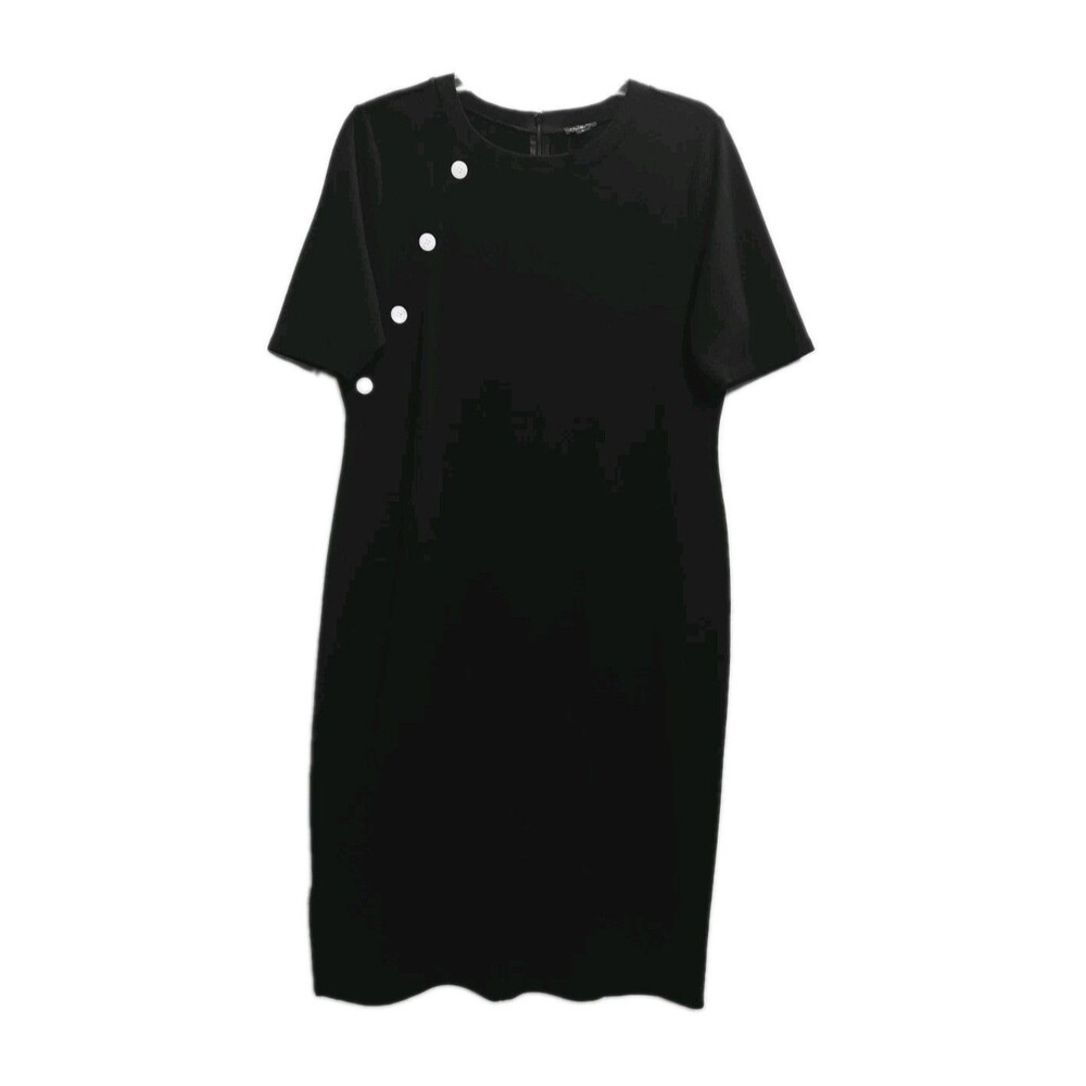 Ann Taylor Black Shift Dress White Button Detail Short Sleeve Style 605460 Sz XL